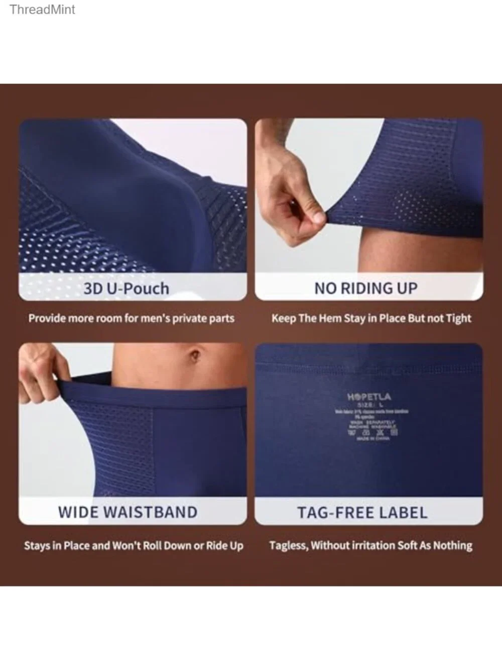5 Pack Bamboo Viscose Boxer Briefs Breathable Moisture Wicking Trunks